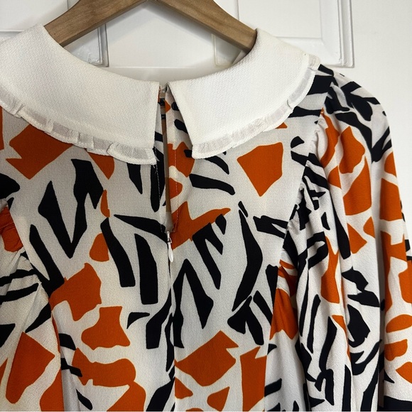 French Connection Vibrant Orange and Black Long Sleeve Dress 6 - Picture 5 of 9